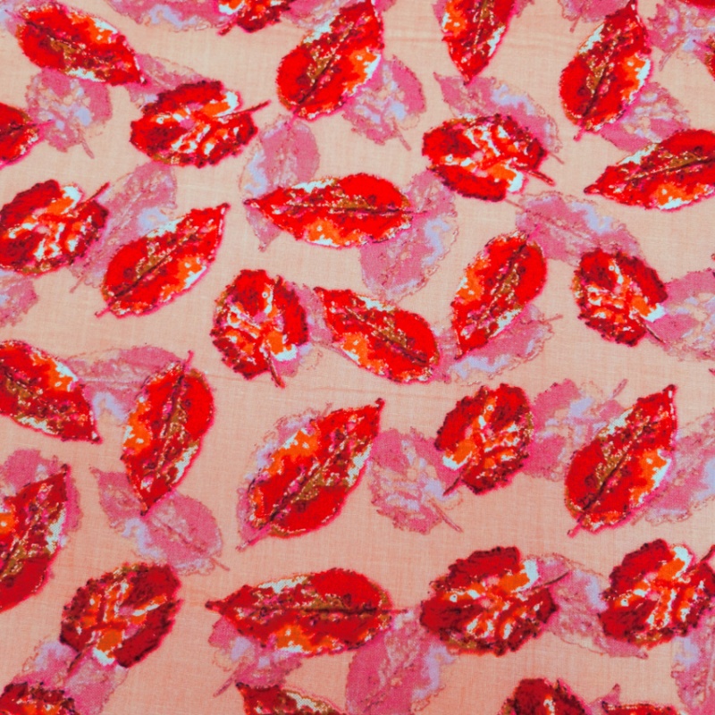Printed Egyptian Cotton - Red Leaves on Peach